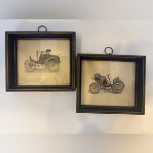 Vintage automobile & carriage set of 2 framed 5x6 prints